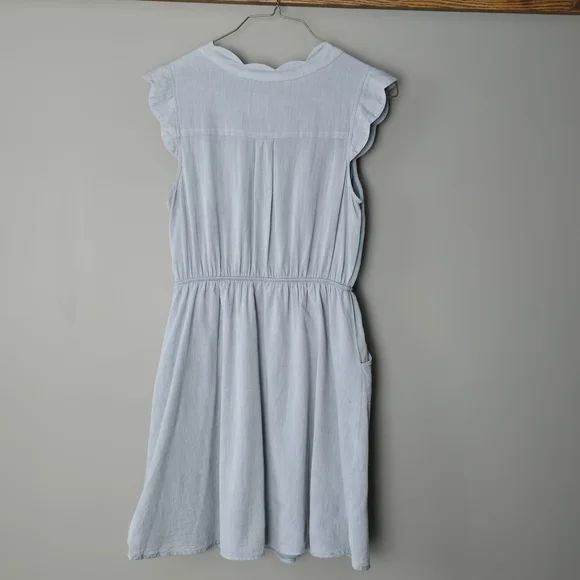 Light Blue Scalloped V-Neck Mini Dress - Picture 2 of 2